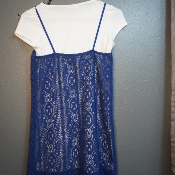Macy's BCX Girls Navy Blue Lace and White Shirt Short Sleeve Dress Size 14 - Picture 3 of 8
